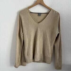 Ann Taylor Petite Merino Wool Blend Metallic Bell Sleeve V Neck Top Small Petite